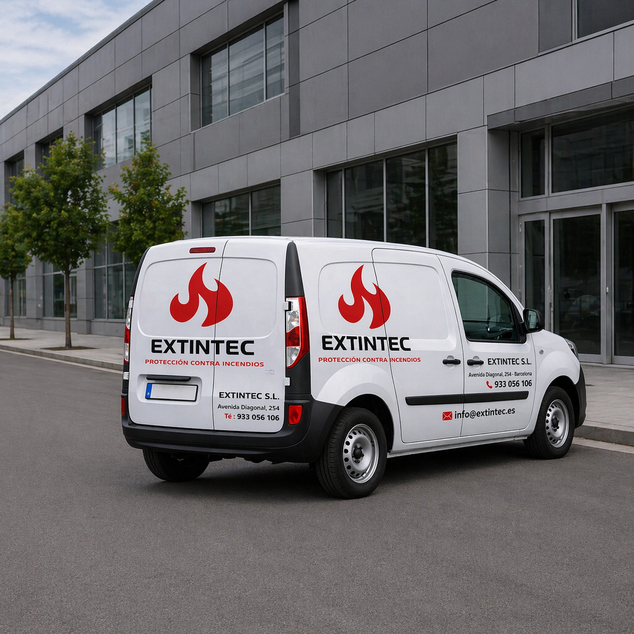 Técnico revisando extintores en empresa